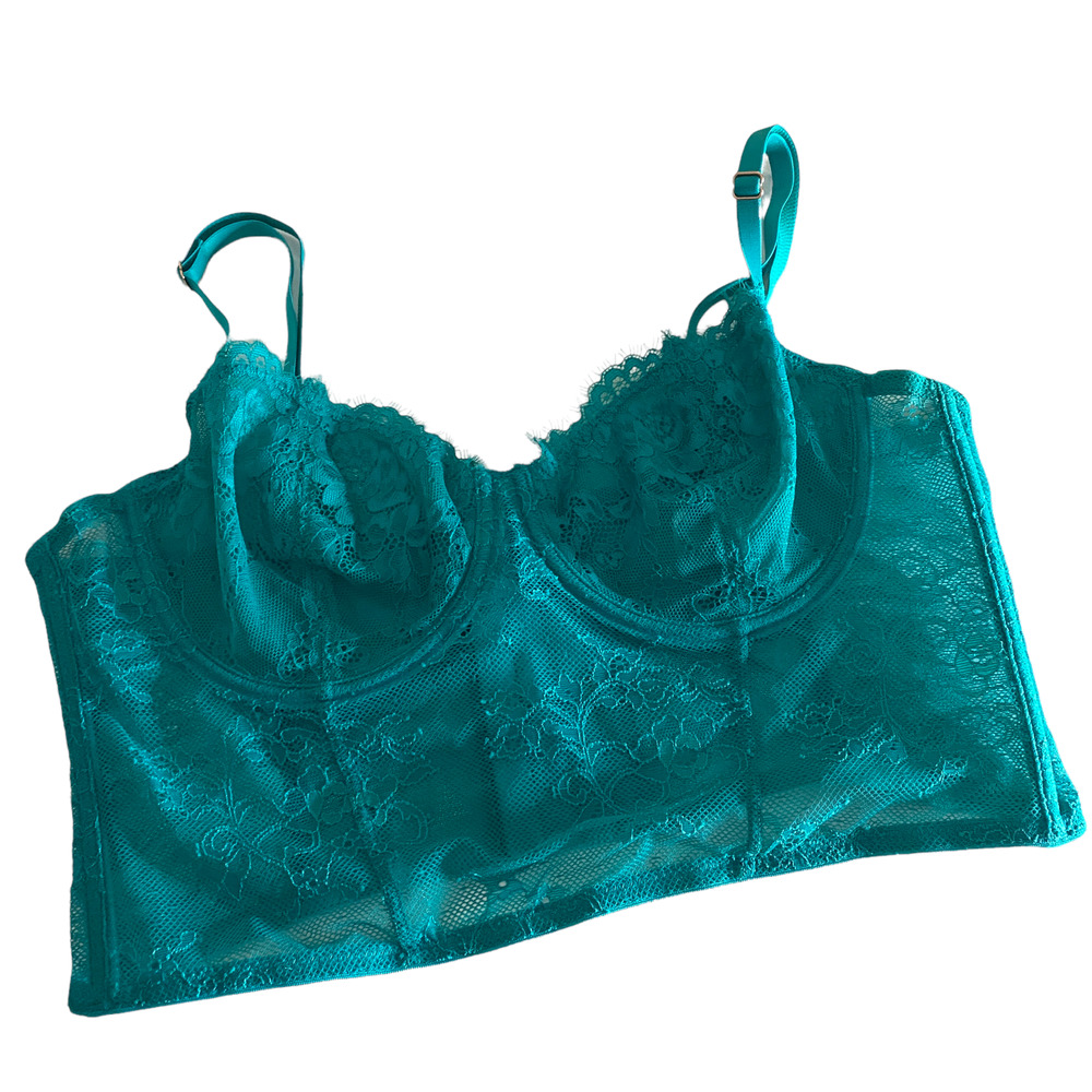 INC International Concepts Intimates Green Push Up Bra Crochet Lace Mesh Medium